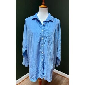 NWT American Eagle Blue  Long Sleeve Button Down Oversizied Top Women's Size S